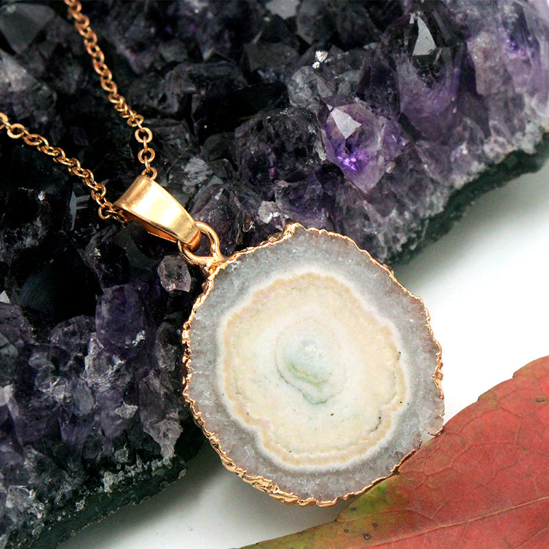 Wholesale 5pcs/packcrystal asymmetrical raw stone slice gold-plated necklace accessories